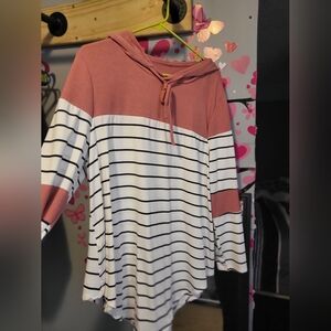 SHEIN Lightweight Pink and White Striped Hoodie